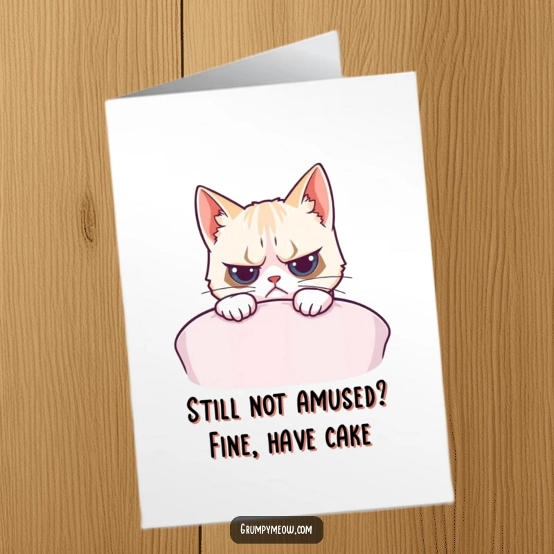 Funny Free Printable Birthday Card: Grumpy cat peeking over cushion with slight interest.