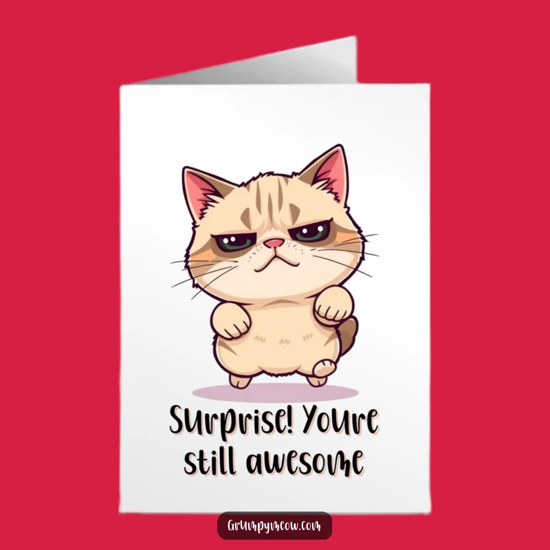 Free Printable Funny Birthday Card: Grumpy Cat Energetic Leap Greeting