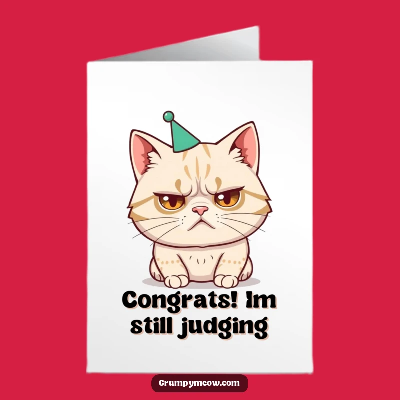Free Printable Disgruntled Cat Congrats Card: Party Hat Humor Downloadable Gift