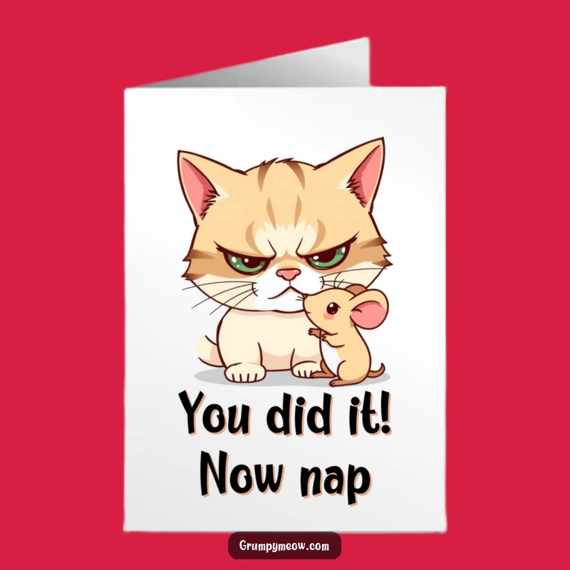 Free Printable Grumpy Cat Congrats Card: Mischievous Mouse Poke, Funny Downloadable Gift