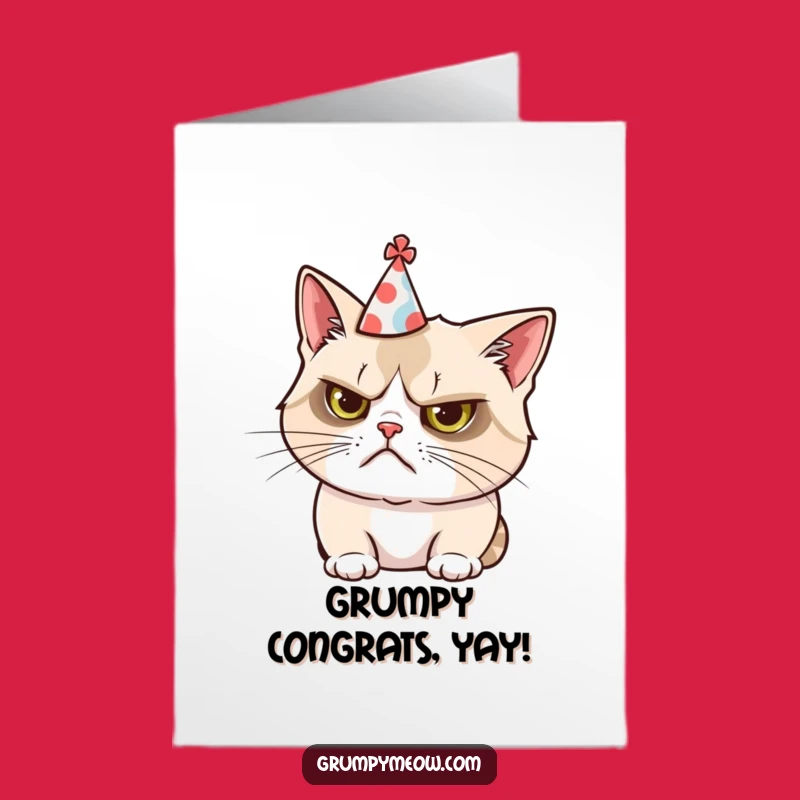 Free Printable Grumpy Cat Congratulations Card: Tiny Hat, Comical Downloadable Cheer