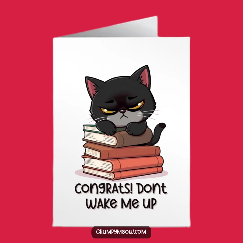 Free Printable Scowling Cat Congrats Card: Book Nap Humor Downloadable Gift