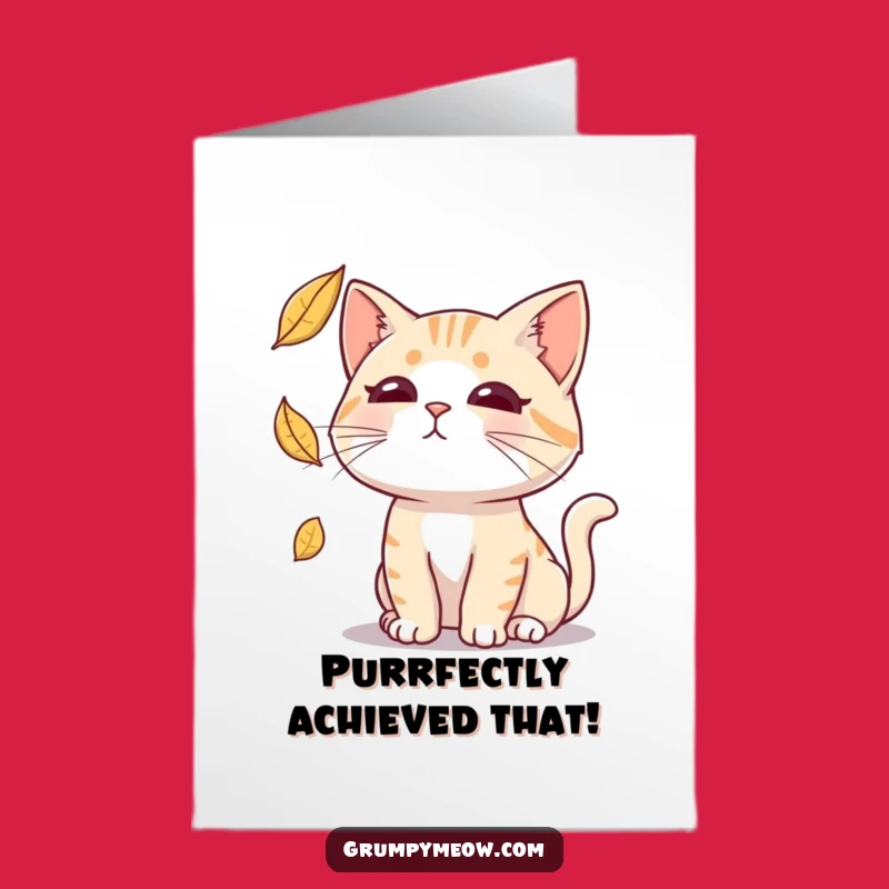 Free Printable Congrats Card: Deadpan Cat Leaf Chase Achievement Humor