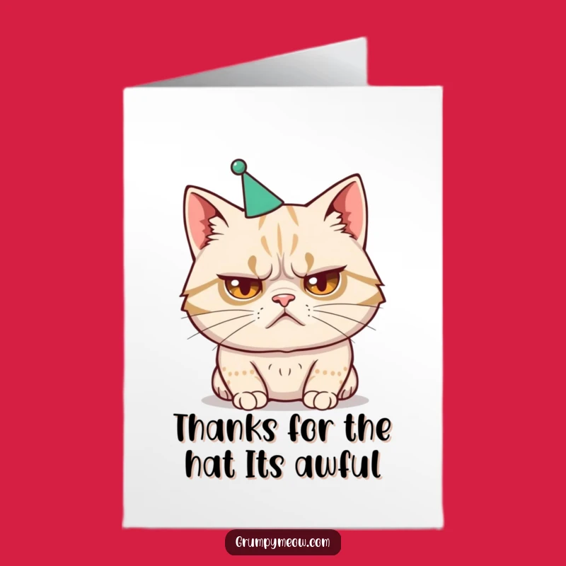 Free Printable Disgruntled Cat Thank You Card: Hat Misery Funny Downloadable Gift