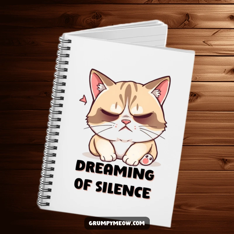 Funny grumpy cat notebook, trying to sleep, playfully disturbed, annoyed, journaling, stationery, humorous gift.