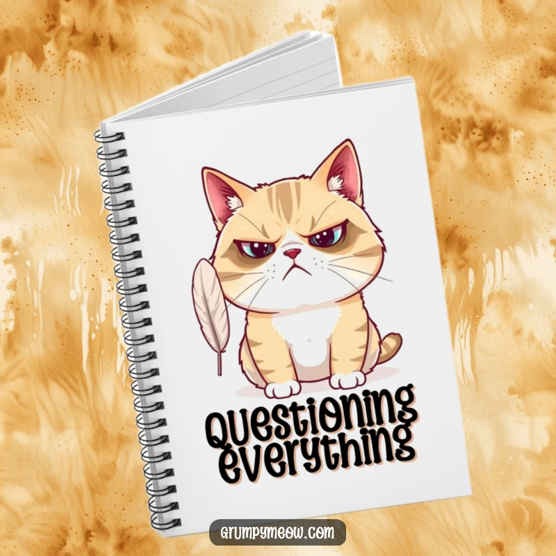 Funny Grumpy Cat Notebook: A grumpy cat looks bewildered at a feather, perfect for confused and sarcastic journaling.