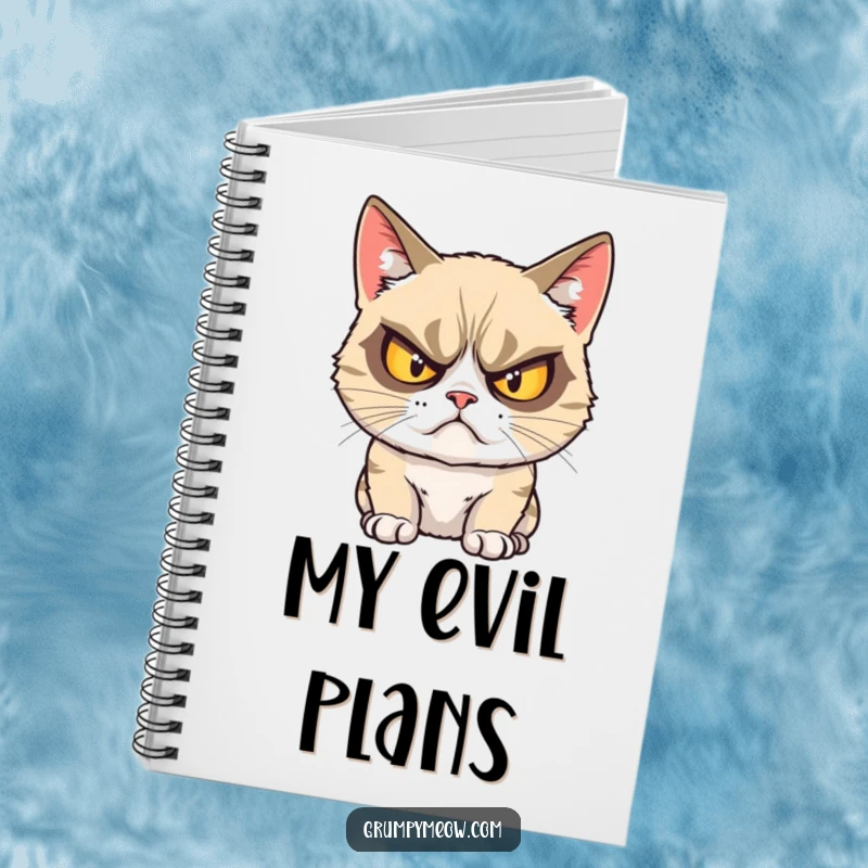 Funny grumpy cat notebook showing a cat glaring with exaggeratedly crossed eyes on the cover.