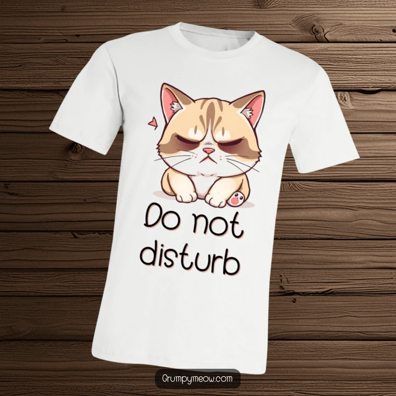 Funny grumpy cat t-shirt, attempting to sleep, playfully bothered, annoyed expression, do not disturb, sarcastic apparel, gift.