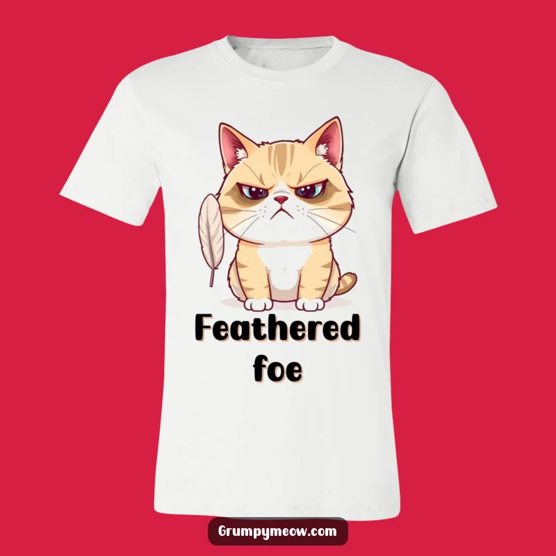 Funny Grumpy Cat Feather Tee - Bewildered Expression, Sarcastic Funny Gift for Cat Fans
