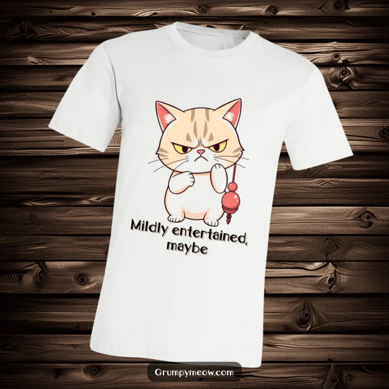 Funny grumpy cat with narrowed eyes showing extreme disdain while swatting at a dangling toy.