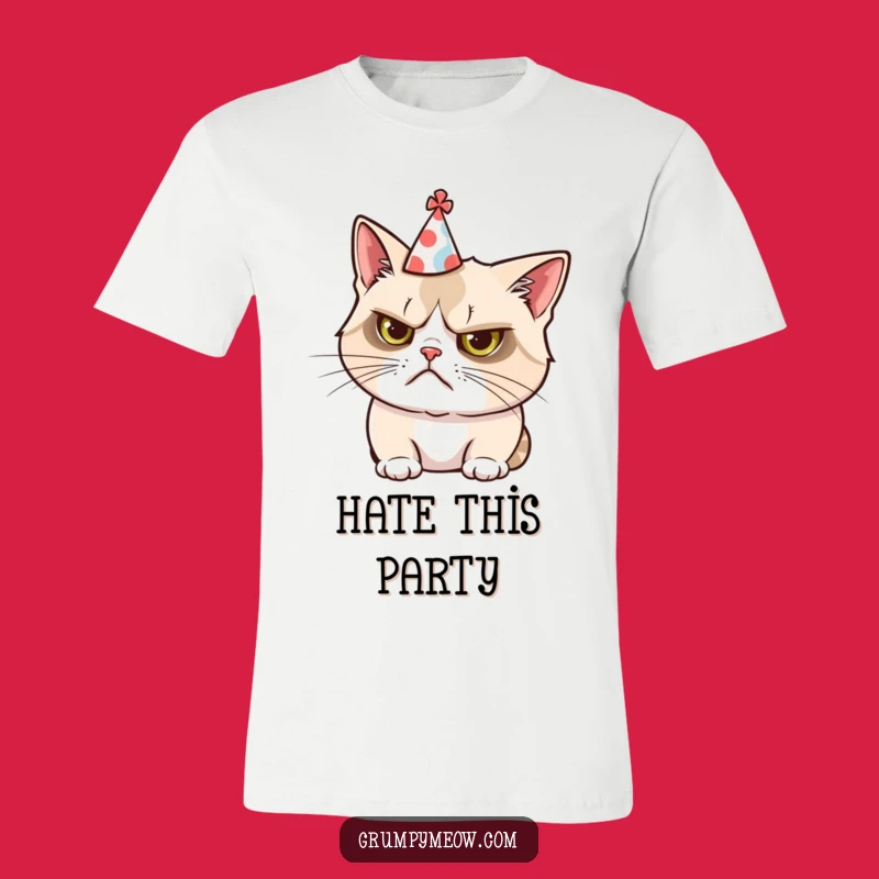 Funny Grumpy Cat Party Hat Tee: Wear Your Reluctance with Hilarious Style