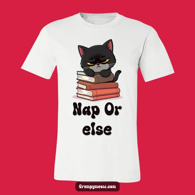 Funny Scowling Cat Nap Book T-Shirt - Cozy Humor Gift