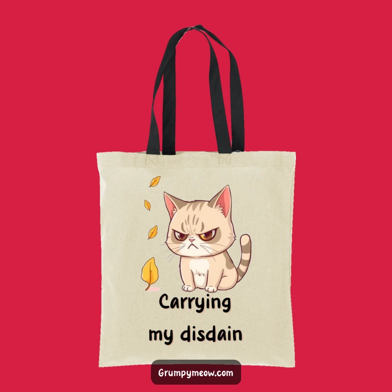 Funny Grumpy Cat Leaf Tote Bag: Carry Your Essentials with Autumnal Wit