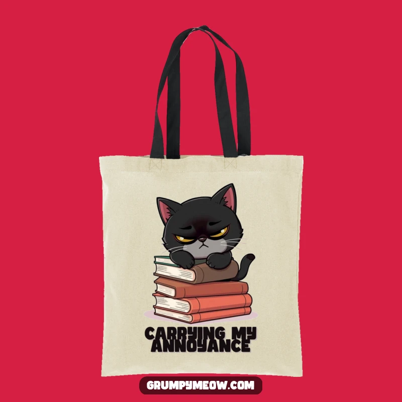 Funny Scowling Cat Book Tote Bag - Stylish Humorous Accessory Gift